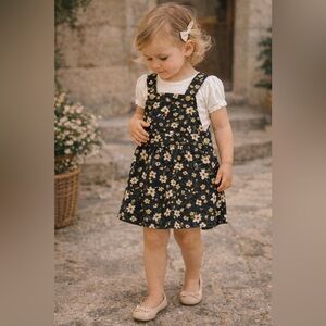 BISBY Navy Blue Floral Corduroy Overall Dress with Bloomers | 18 - 24m | NWT
